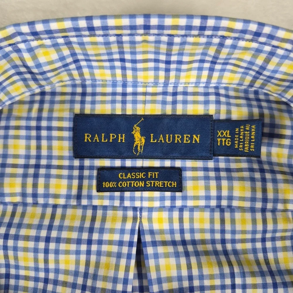 Ralph Lauren‎ Button Down Shirt Men's 2XL XXL Blue Yellow Plaid Classic Fit NWT